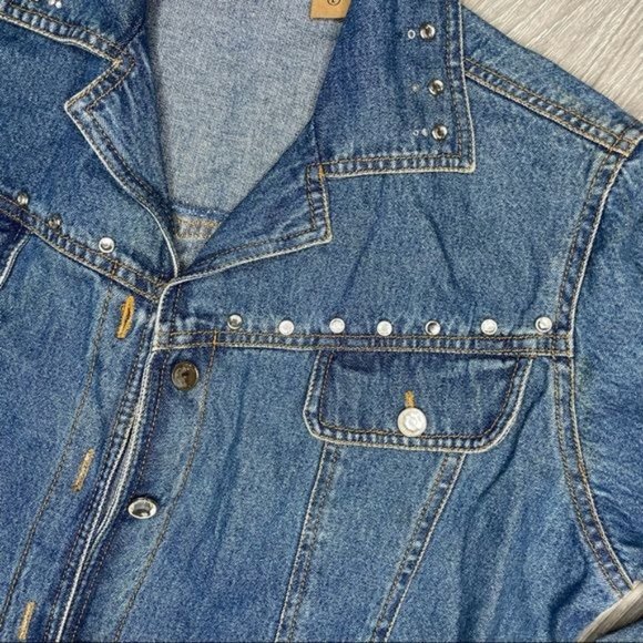 Don’t mess with Texas denim blue Jean jacket hem rhinestone detail cotton large - Picture 3 of 5